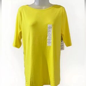St Johns Bay Women S/S Boat Neck Tee Blazing Yellow Size Large NWT